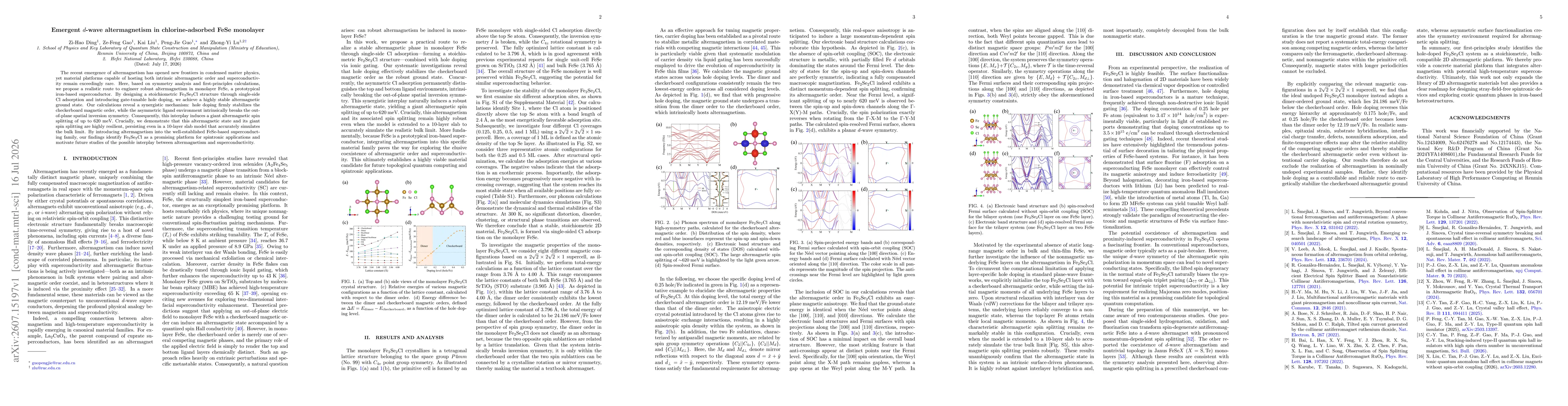 Thumbnail for Emergent d-wave altermagnetism in chlorine-adsorbed FeSe monolayer