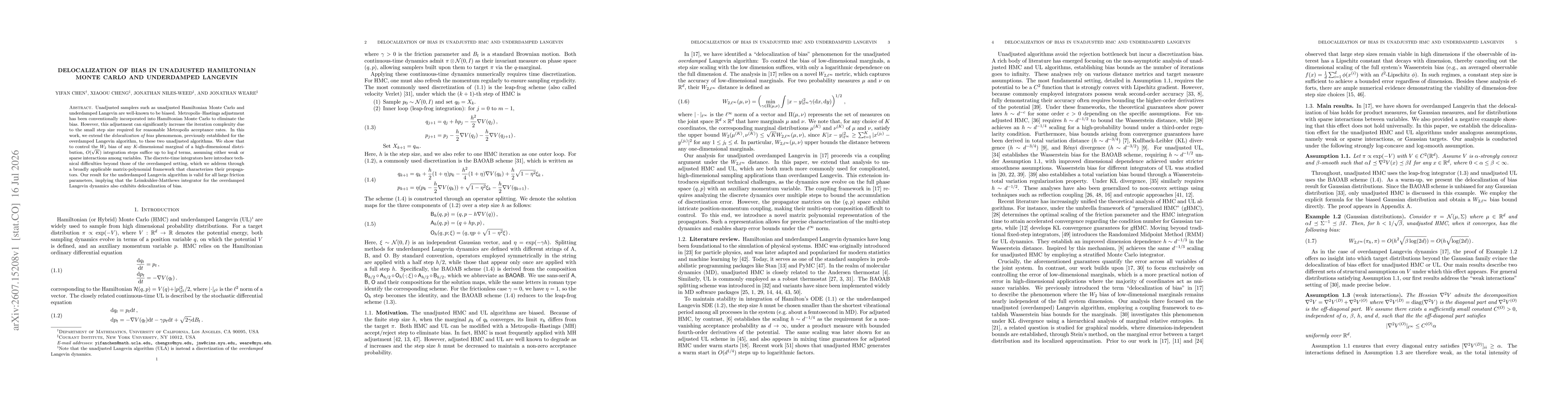 Thumbnail for Delocalization of bias in unadjusted Hamiltonian Monte Carlo and underdamped Langevin