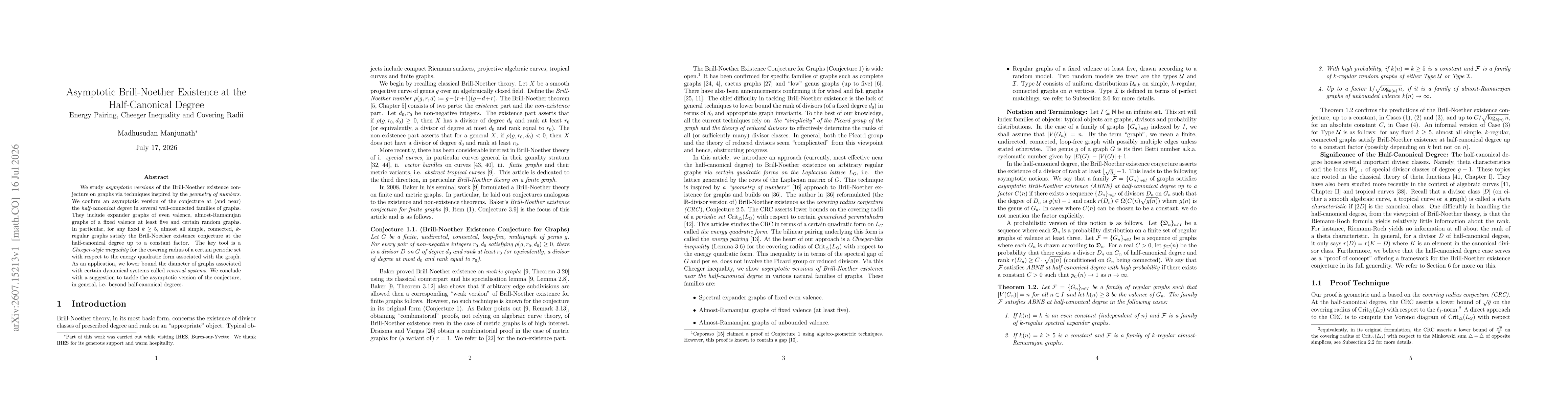 Thumbnail for Asymptotic Brill-Noether Existence at the Half-Canonical Degree: Energy Pairing, Cheeger Inequality and Covering Radii