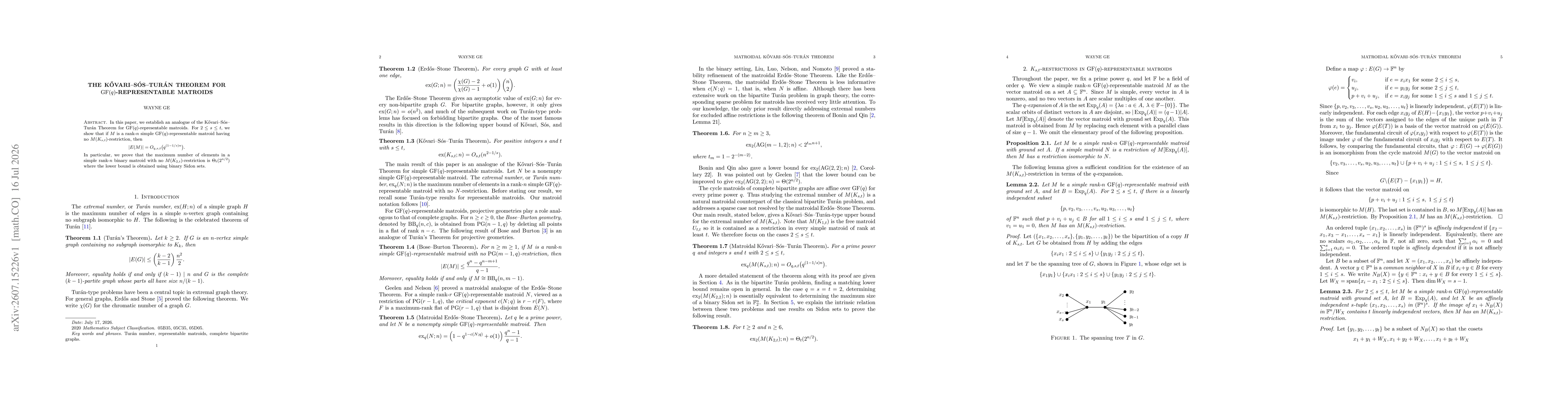 Thumbnail for The Kővari-Sós-Turán theorem for $\operatorname{GF}(q)$-representable matroids