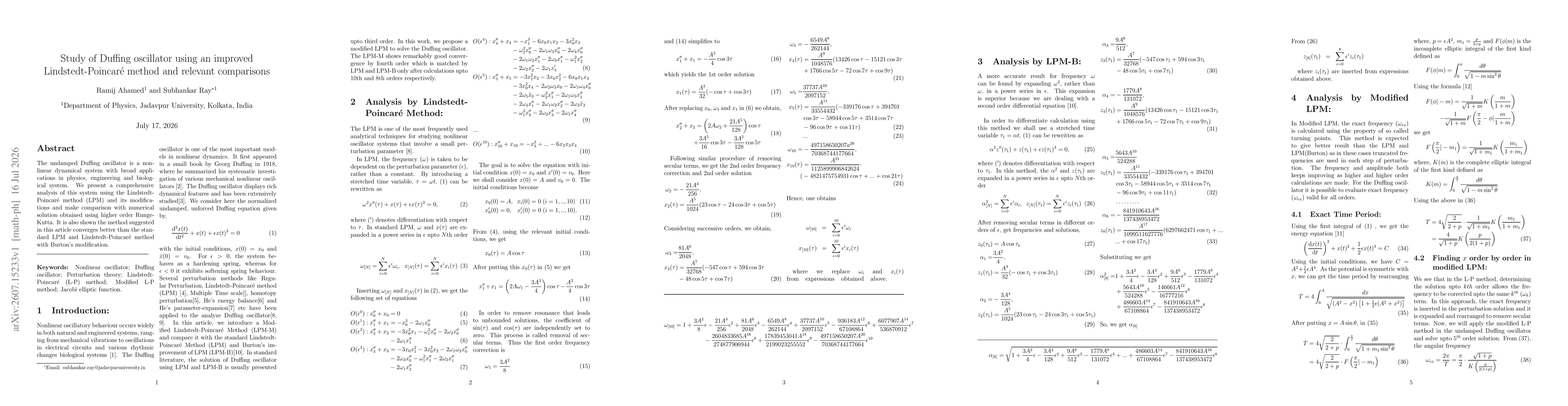 Thumbnail for Study of Duffing oscillator using an improved Lindstedt Poincare method and relevant comparisons