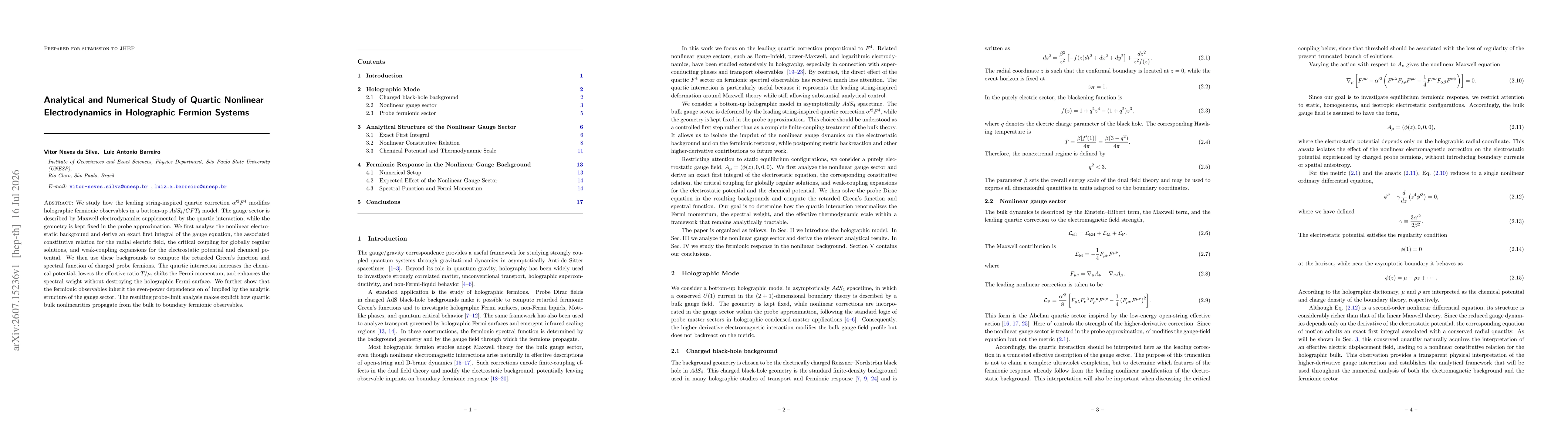 Thumbnail for Analytical and Numerical Study of Quartic Nonlinear Electrodynamics in Holographic Fermion Systems