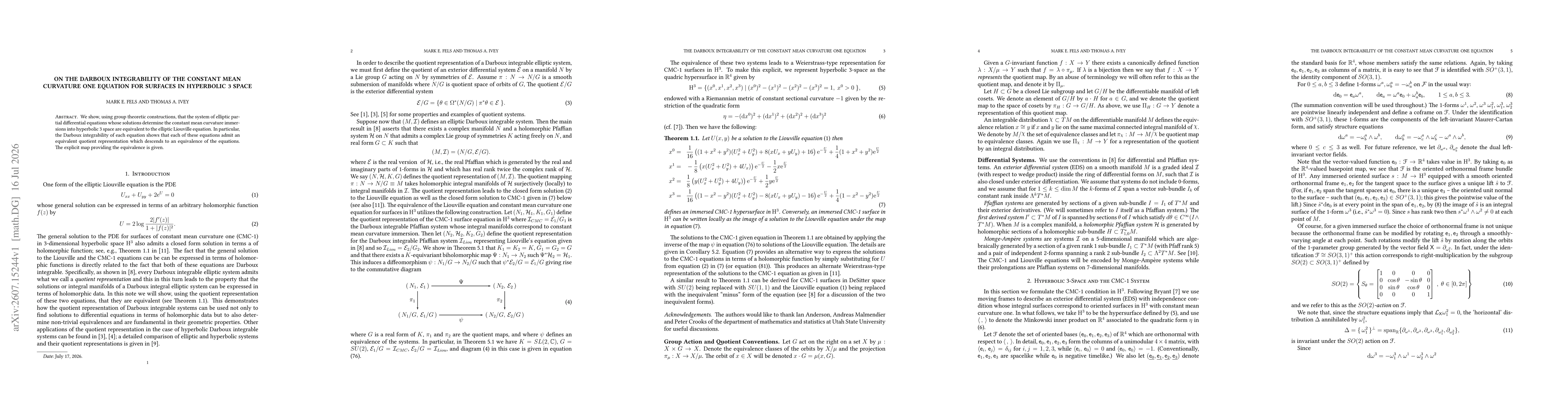 Thumbnail for On the Darboux Integrability of the Constant Mean Curvature One Equation for Surfaces in Hyperbolic 3 space