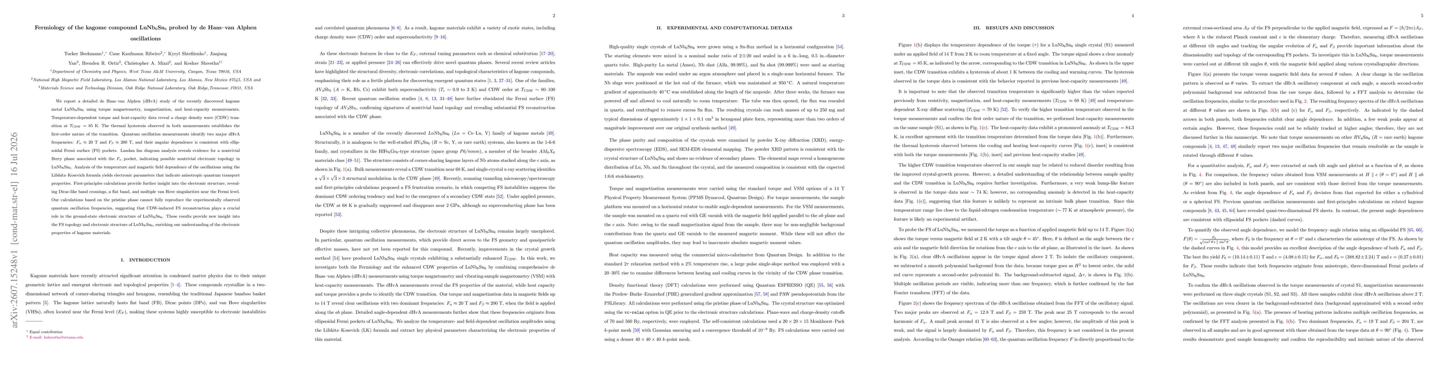 Thumbnail for Fermiology of the kagome compound LuNb6Sn6 probed by de Haas-van Alphen oscillations