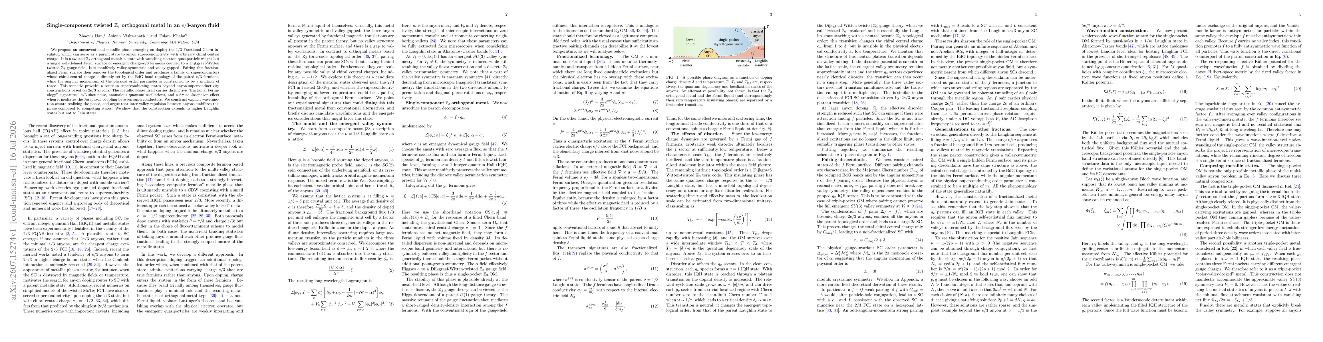 Thumbnail for Single-component twisted $\mathbb{Z}_3$ orthogonal metal in an $e/3$-anyon fluid