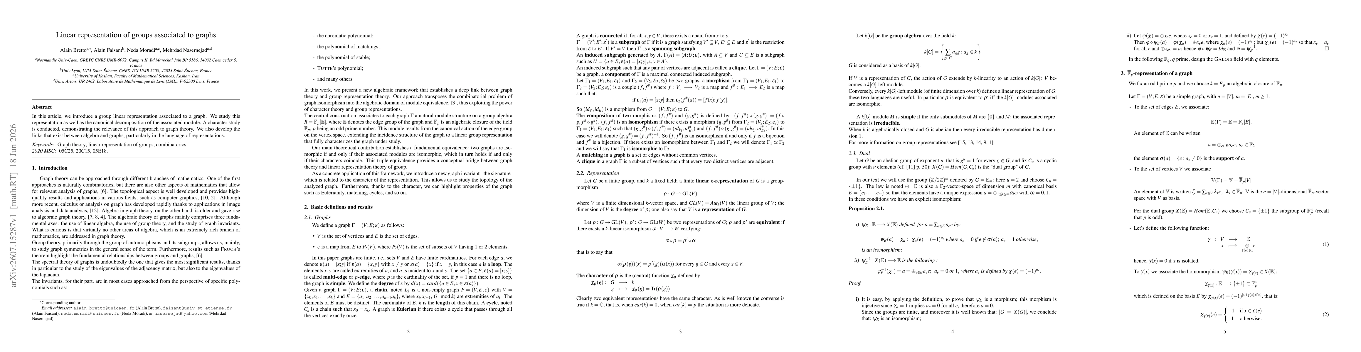 Thumbnail for Linear representation of groups associated to graphs