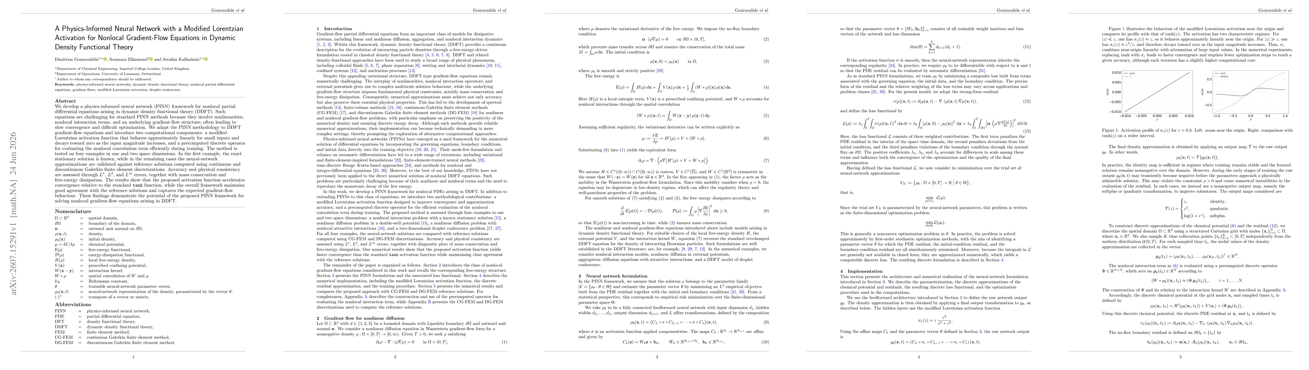 Thumbnail for A Physics-Informed Neural Network with a Modified Lorentzian Activation for Nonlocal Gradient-Flow Equations in Dynamic Density Functional Theory