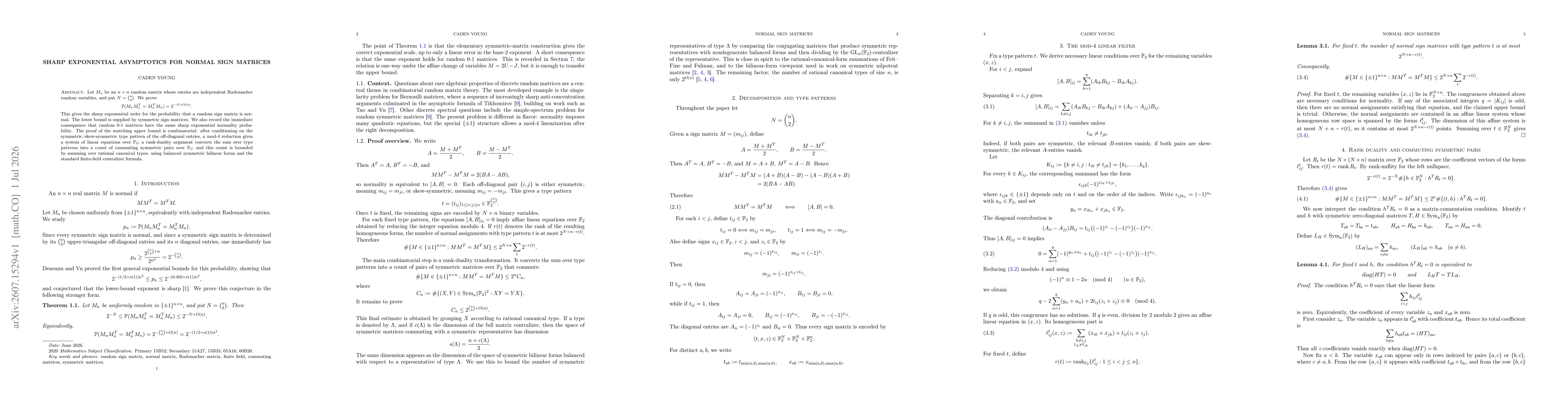 Thumbnail for Sharp Exponential Asymptotics for Normal Sign Matrices