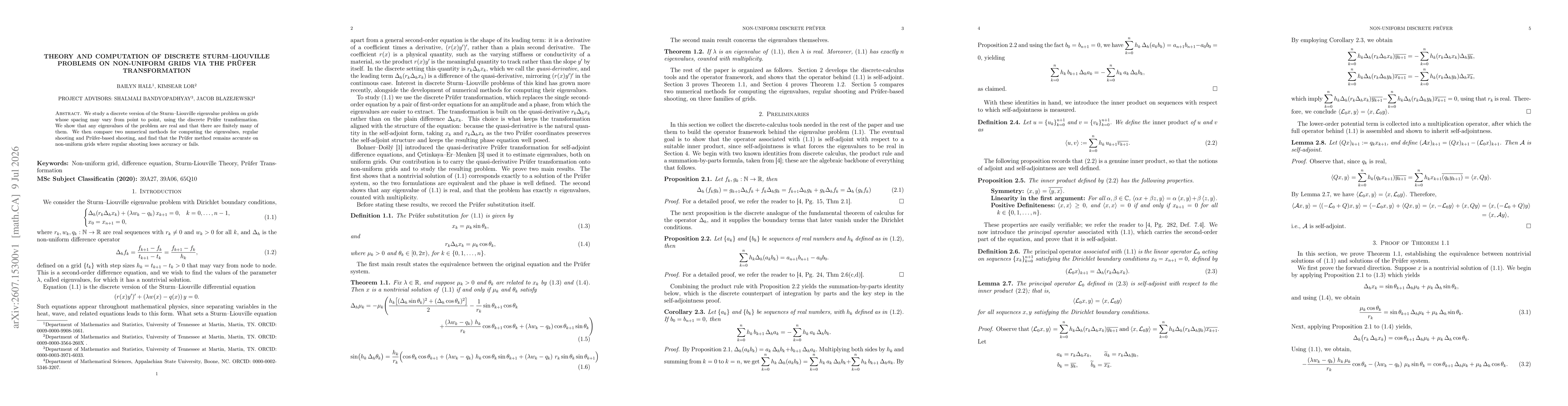 Thumbnail for Theory and Computation of Discrete Sturm--Liouville Problems on Non-Uniform Grids via the Prüfer Transformation