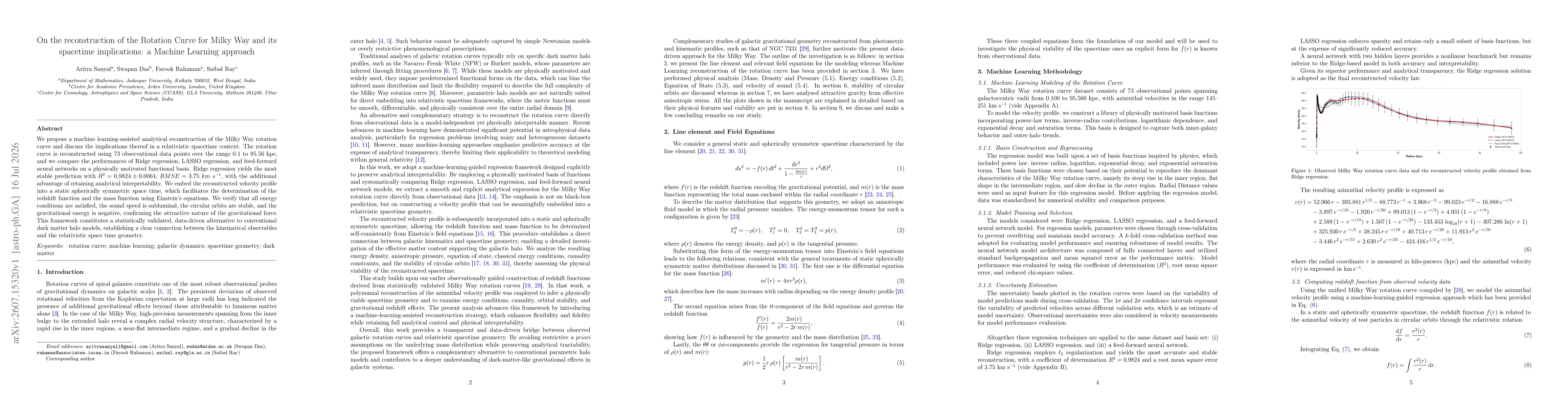 Thumbnail for On the reconstruction of the Rotation Curve for Milky Way and its spacetime implications: a Machine Learning approach