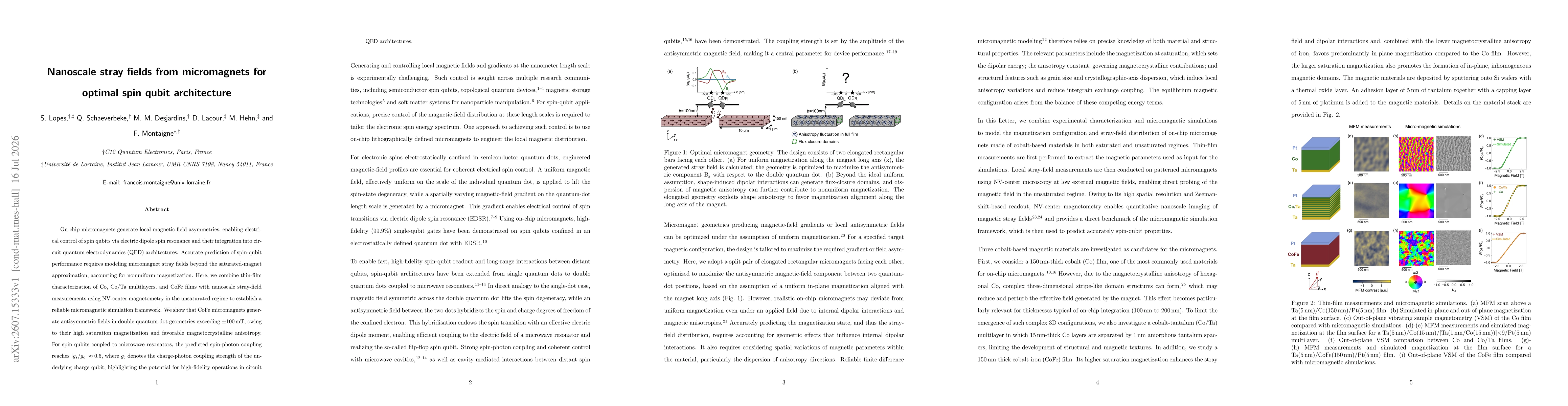 Thumbnail for Nanoscale stray fields from micromagnets for optimal spin qubit architecture