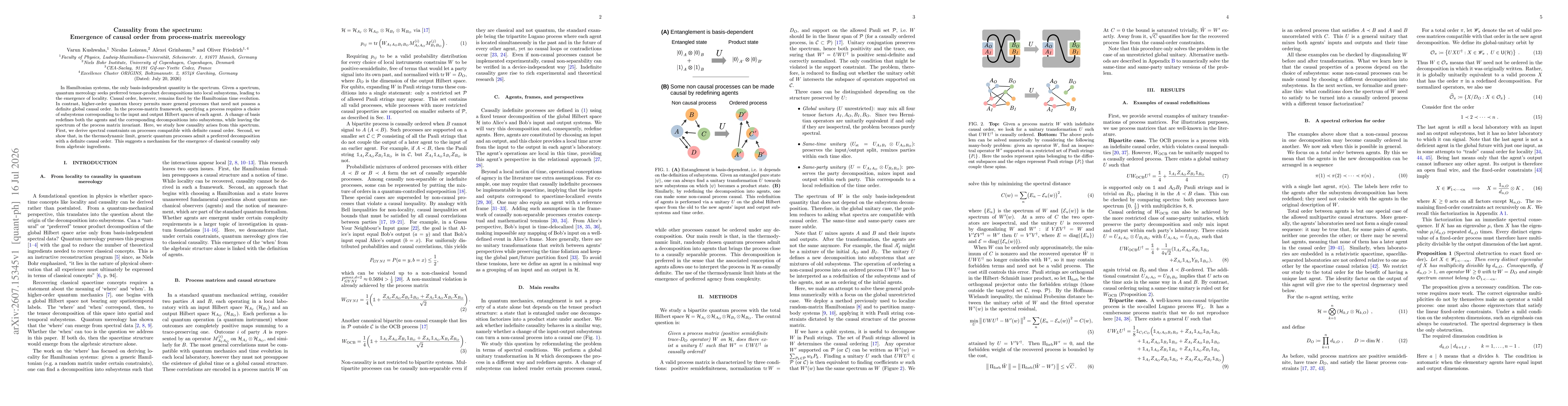 Thumbnail for Causality from the spectrum: Emergence of causal order from process-matrix mereology