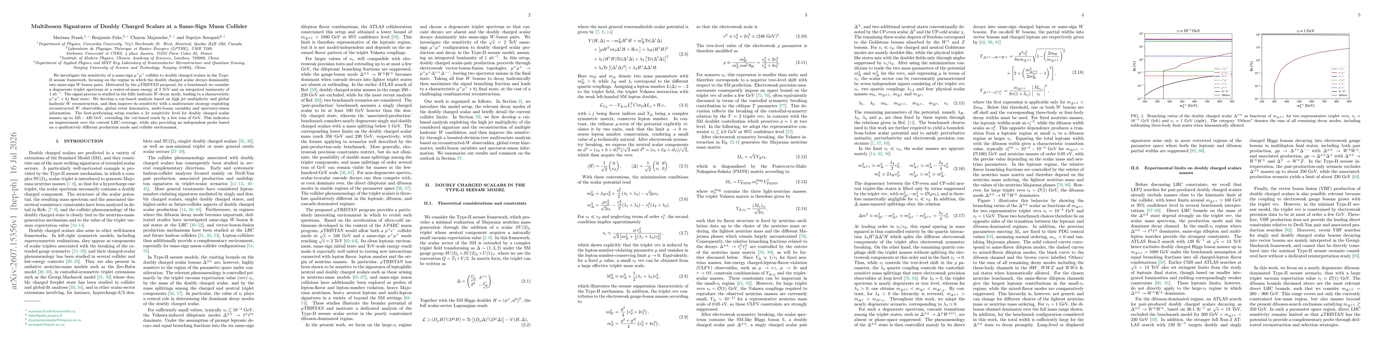 Thumbnail for Multiboson Signatures of Doubly Charged Scalars at a Same-Sign Muon Collider
