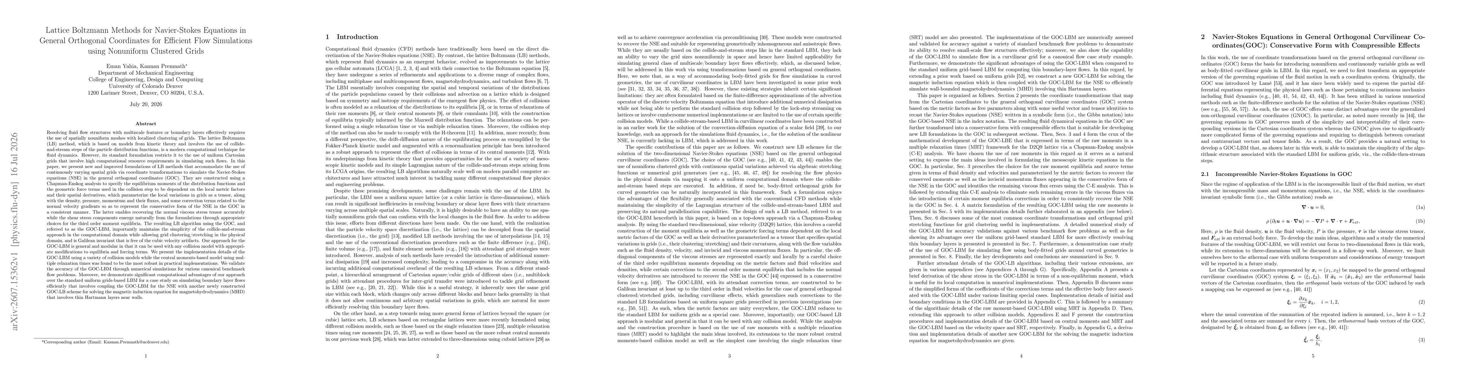 Thumbnail for Lattice Boltzmann Methods for Navier-Stokes Equations in General Orthogonal Coordinates for Efficient Flow Simulations using Nonuniform Clustered Grids