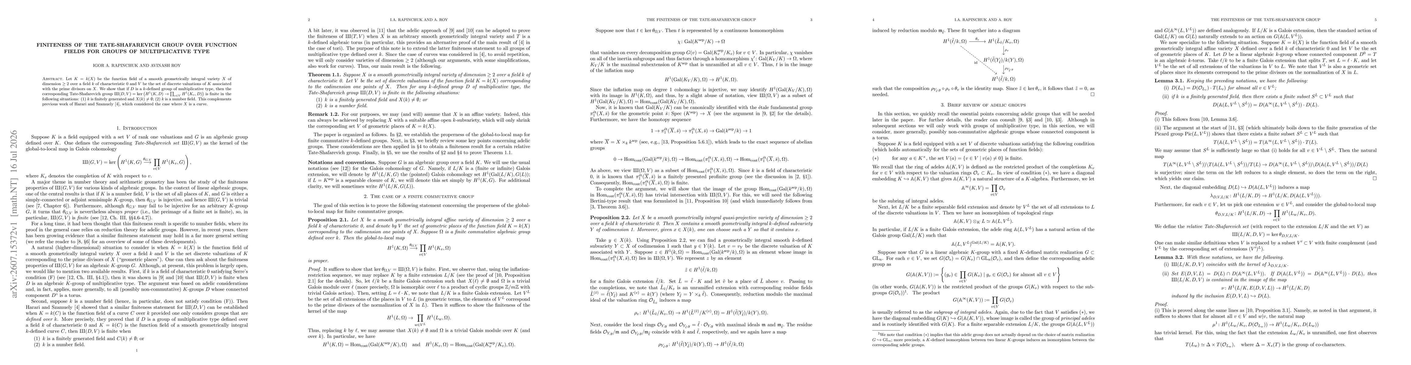 Thumbnail for Finiteness of the Tate-Shafarevich group over function fields for groups of multiplicative type