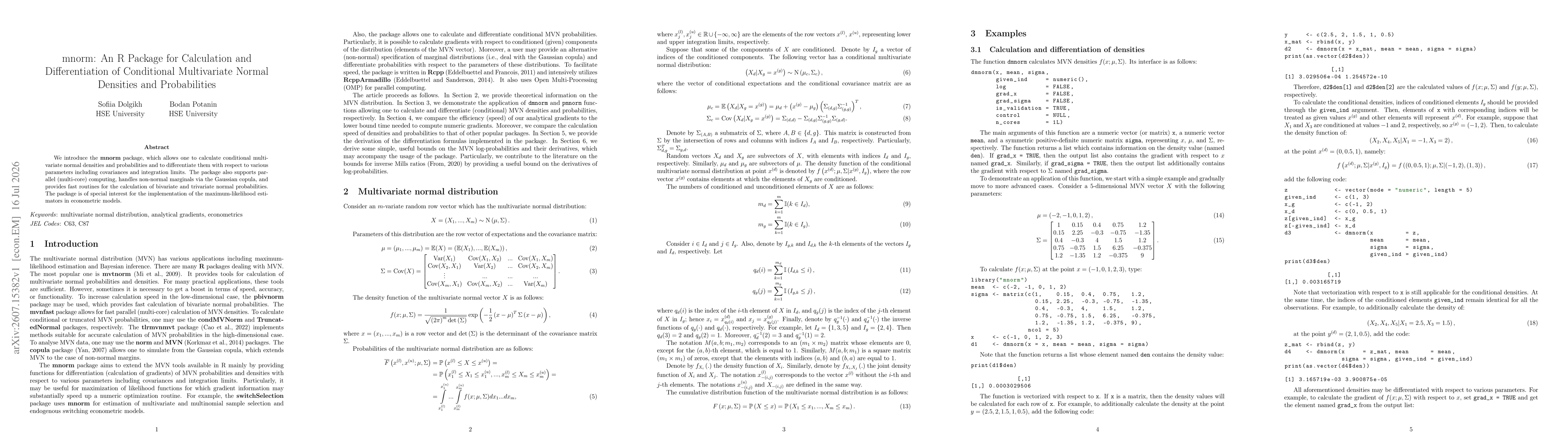 Thumbnail for mnorm: An R Package for Calculation and Differentiation of Conditional Multivariate Normal Densities and Probabilities