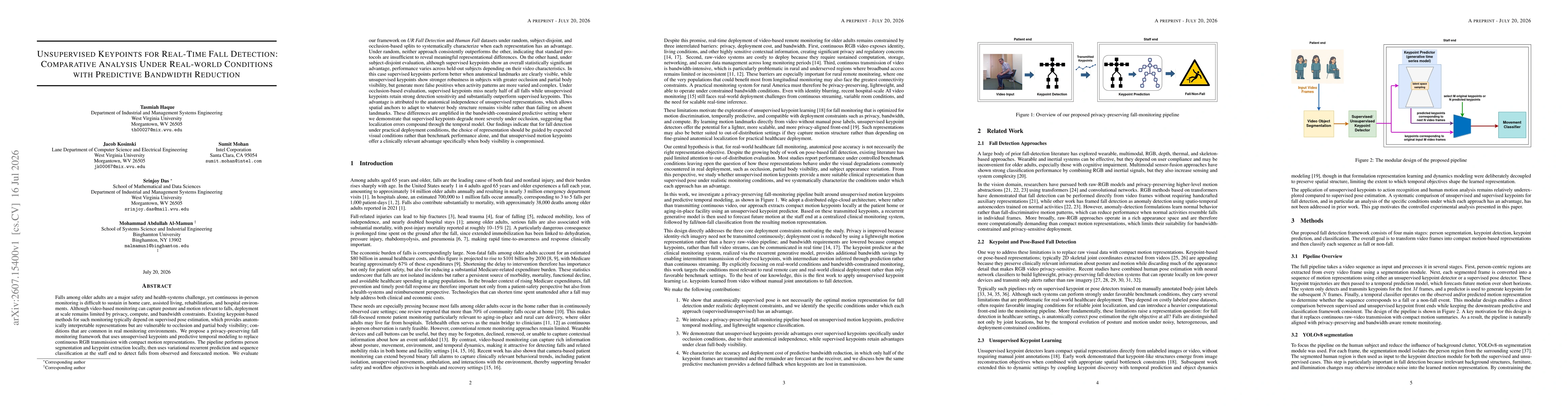 Thumbnail for Unsupervised Keypoints for Real-Time Fall Detection: Comparative Analysis Under Real-world Conditions with Predictive Bandwidth Reduction