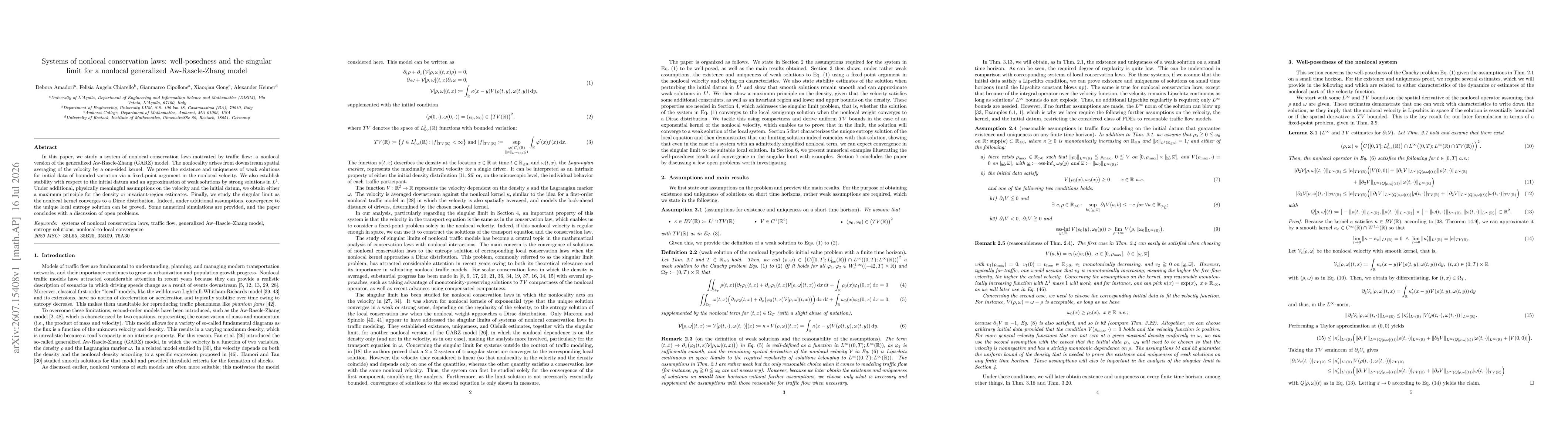 Thumbnail for Systems of nonlocal conservation laws: well-posedness and the singular limit for a nonlocal generalized Aw-Rascle-Zhang model