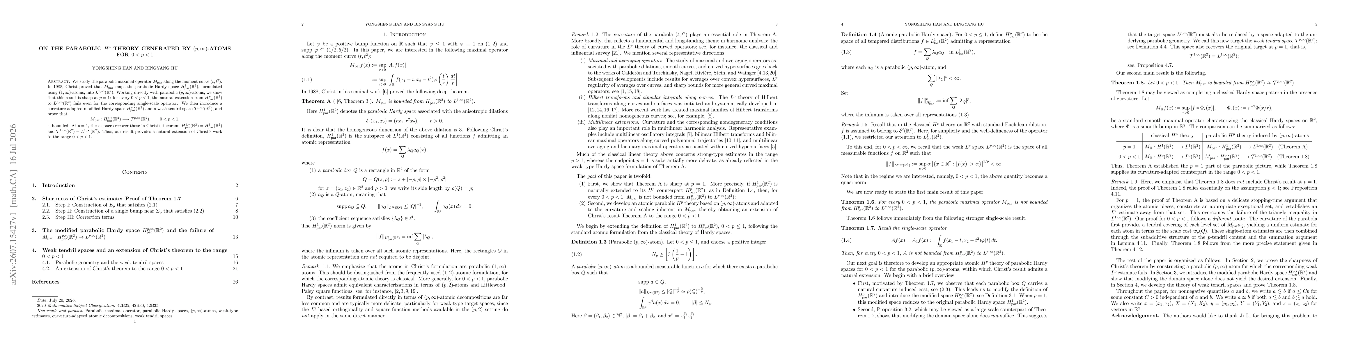 Thumbnail for On the parabolic $H^p$ theory generated by $(p,\infty)$-atoms for $0<p<1$