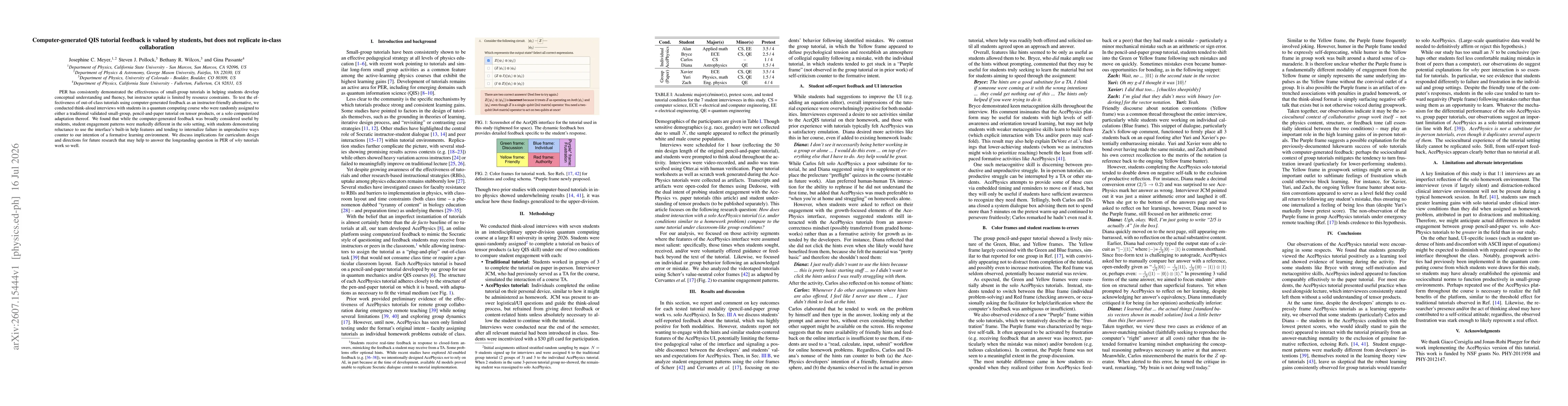 Thumbnail for Computer-generated QIS tutorial feedback is valued by students, but does not replicate in-class collaboration