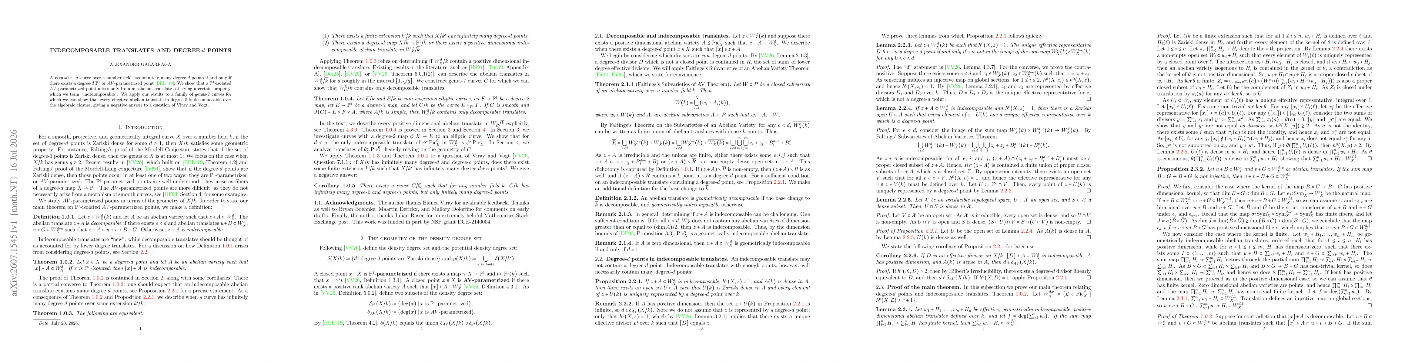 Thumbnail for Indecomposable translates and degree-$d$ points
