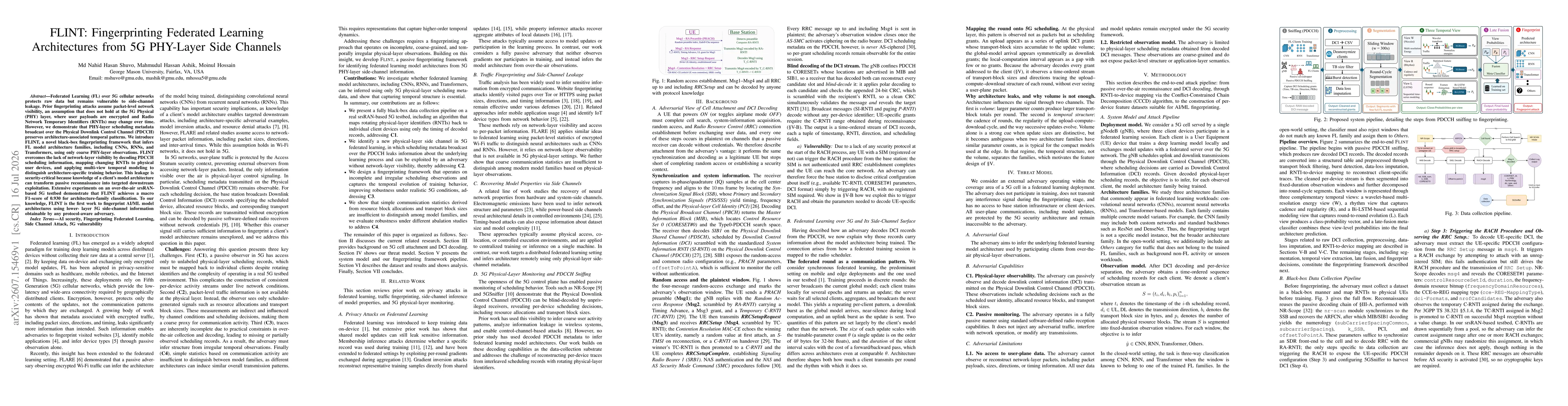Thumbnail for FLINT: Fingerprinting Federated Learning Architectures from 5G PHY-Layer Side Channels