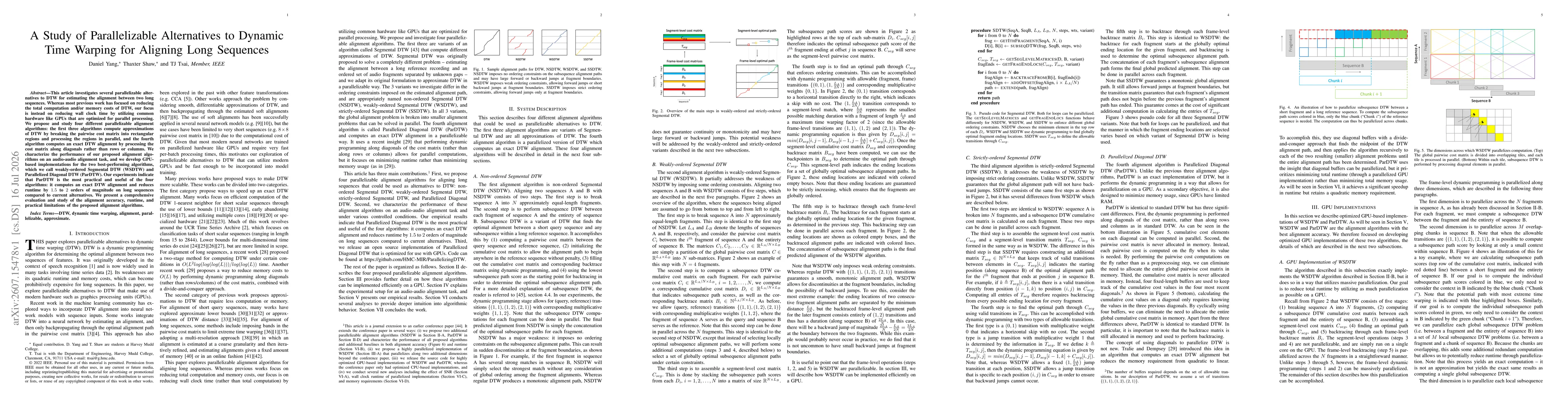 Thumbnail for A Study of Parallelizable Alternatives to Dynamic Time Warping for Aligning Long Sequences