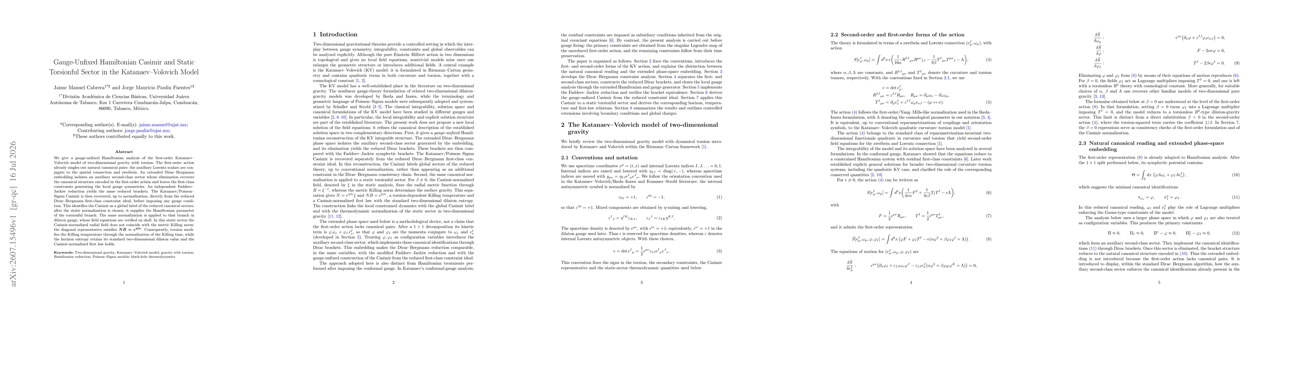 Thumbnail for Gauge-Unfixed Hamiltonian Casimir and Static Torsionful Sector in the Katanaev-Volovich Model