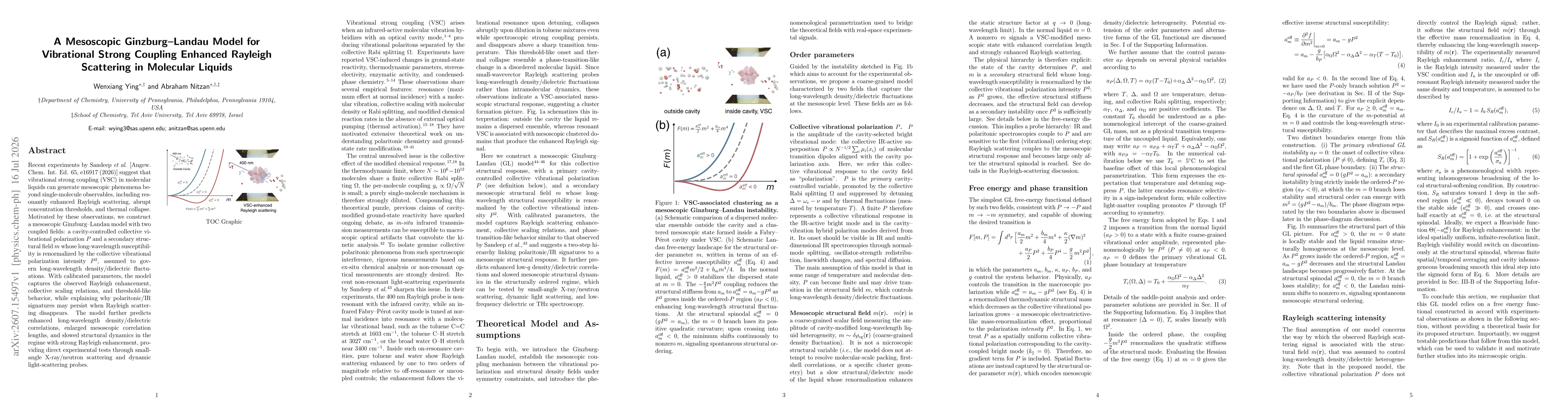 Thumbnail for A Mesoscopic Ginzburg--Landau Model for Vibrational Strong Coupling Enhanced Rayleigh Scattering in Molecular Liquids