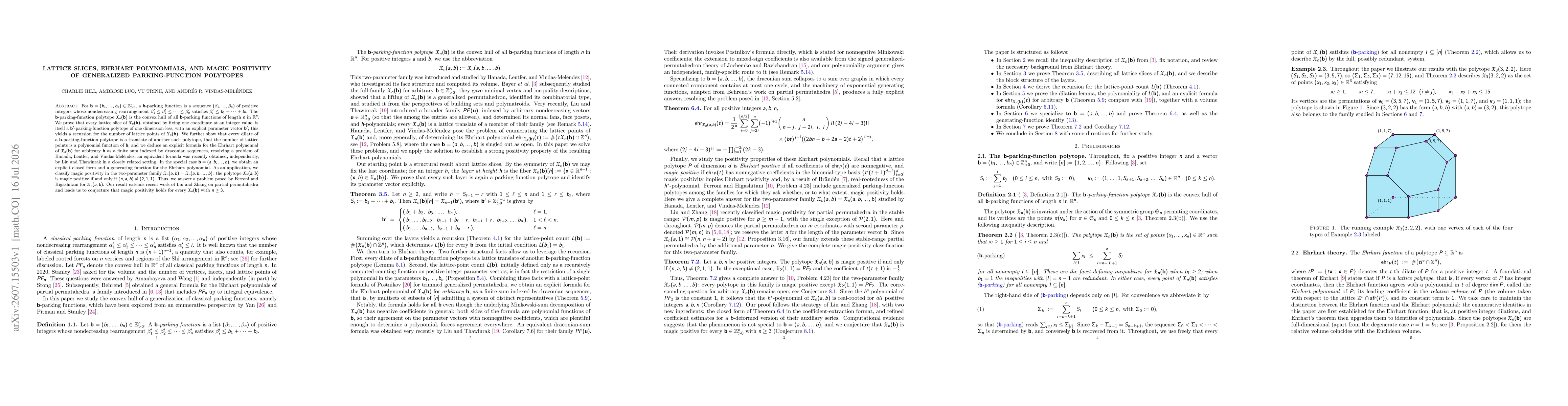 Thumbnail for Lattice slices, Ehrhart polynomials, and magic positivity of generalized parking-function polytopes