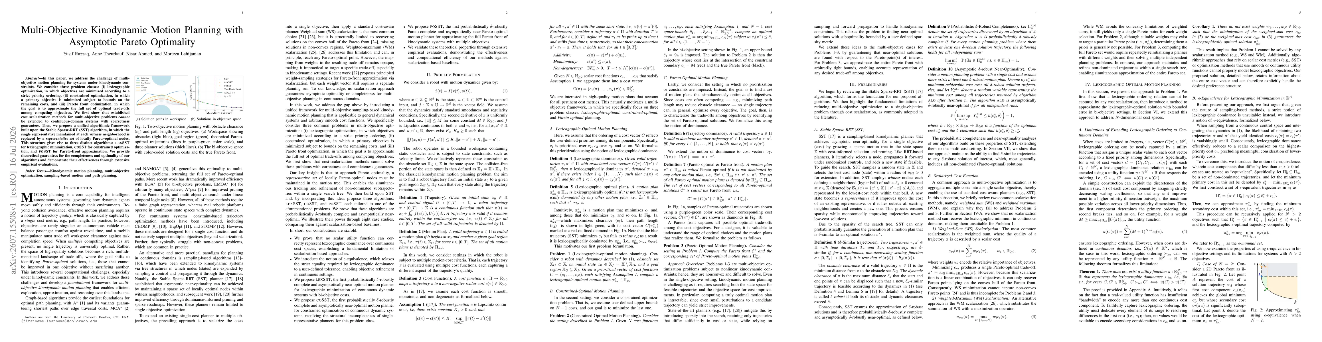 Thumbnail for Multi-Objective Kinodynamic Motion Planning with Asymptotic Pareto Optimality