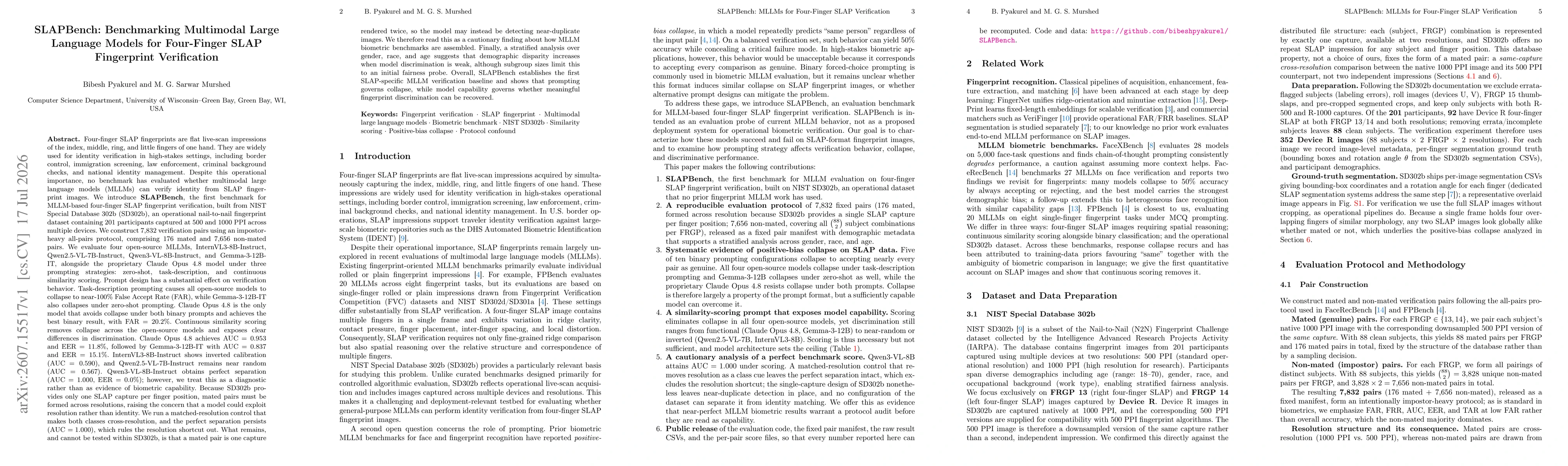 Thumbnail for SLAPBench: Benchmarking Multimodal Large Language Models for Four-Finger SLAP Fingerprint Verification