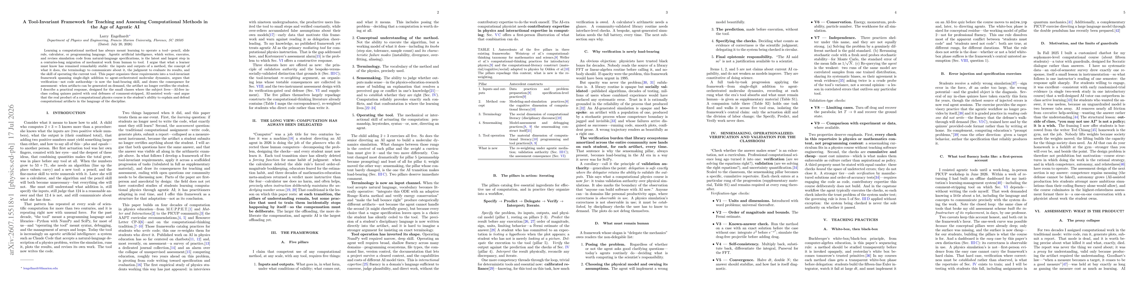 Thumbnail for A Tool-Invariant Framework for Teaching and Assessing Computational Methods in the Age of Agentic AI