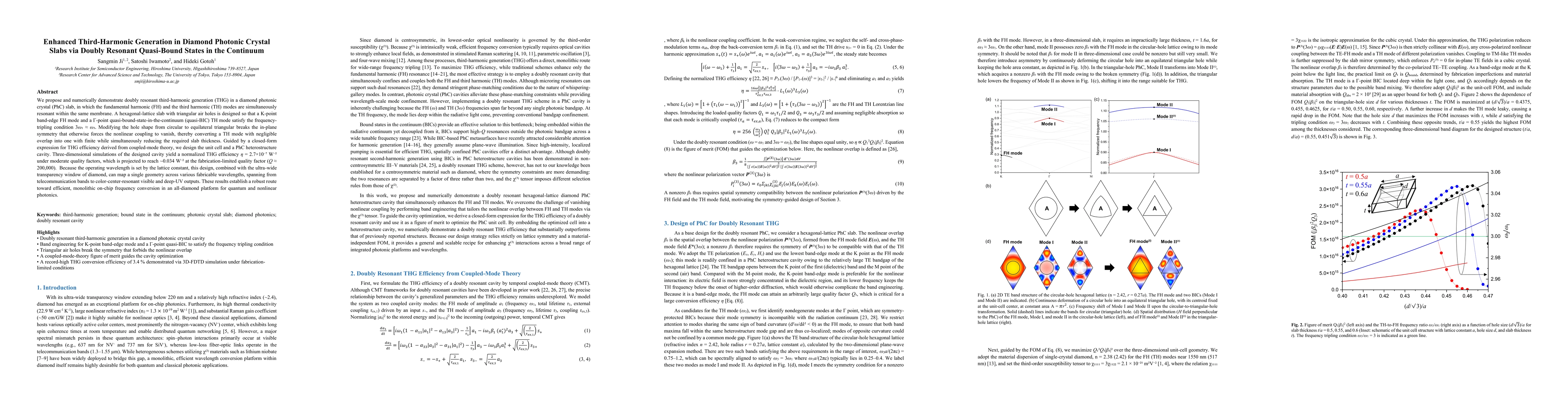 Thumbnail for Enhanced Third-Harmonic Generation in Diamond Photonic Crystal Slabs via Doubly Resonant Quasi-Bound States in the Continuum