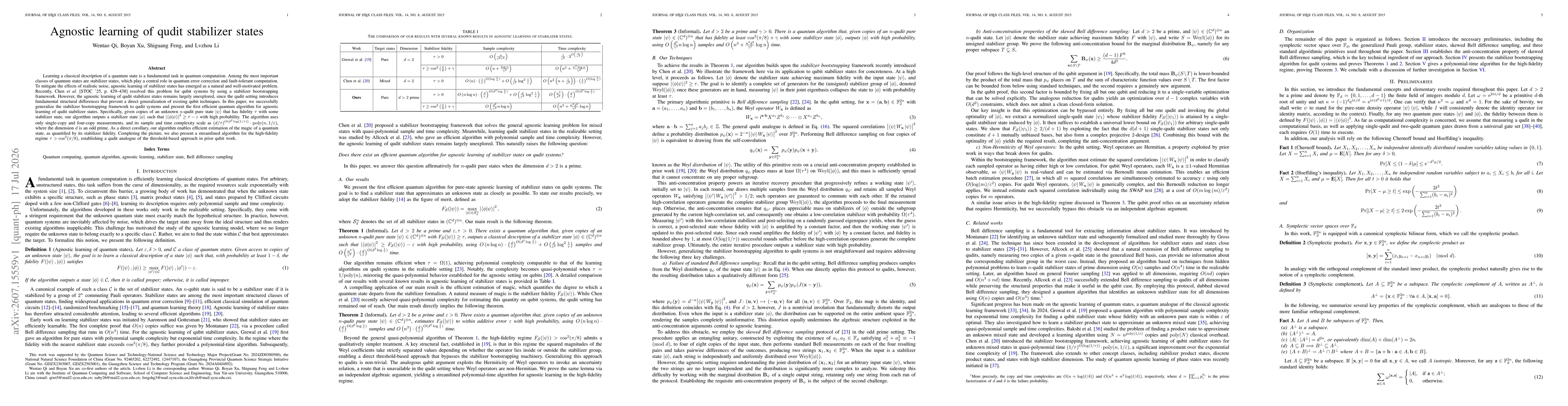 Thumbnail for Agnostic learning of qudit stabilizer states