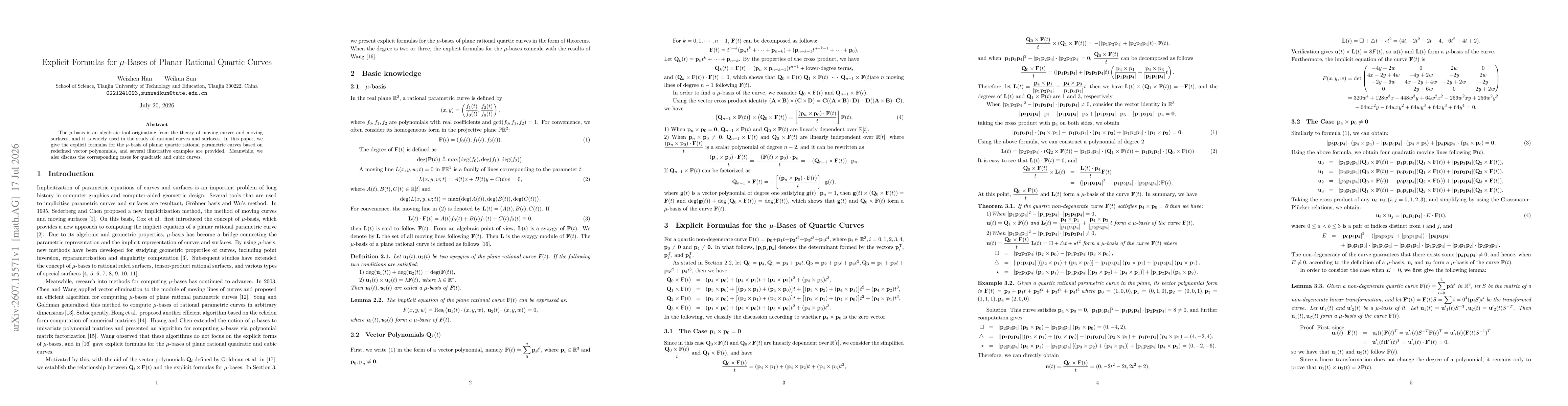 Thumbnail for Explicit Formulas for $μ$-Bases of Planar Rational Quartic Curves