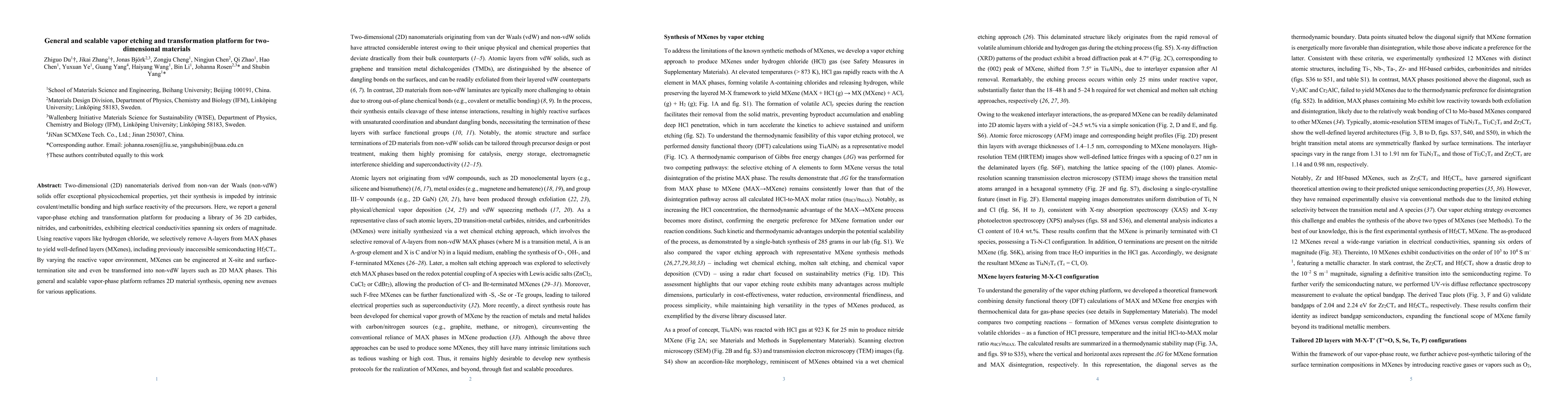 Thumbnail for General and scalable vapor etching and transformation platform for two-dimensional materials