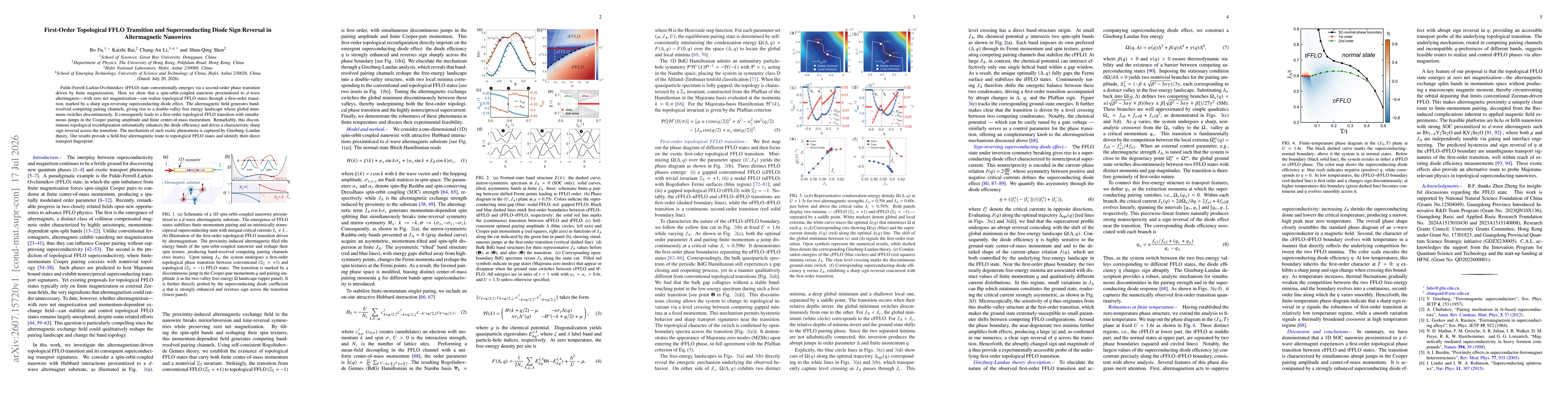 Thumbnail for First-Order Topological FFLO Transition and Superconducting Diode Sign Reversal in Altermagnetic Nanowires
