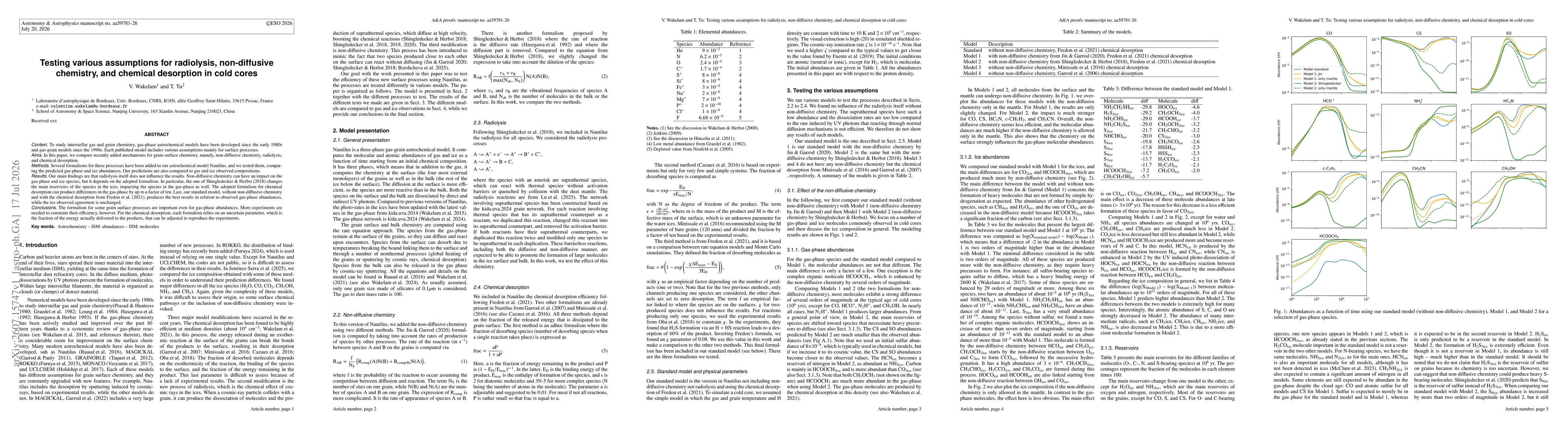 Thumbnail for Testing various assumptions for radiolysis, non-diffusive chemistry, and chemical desorption in cold cores
