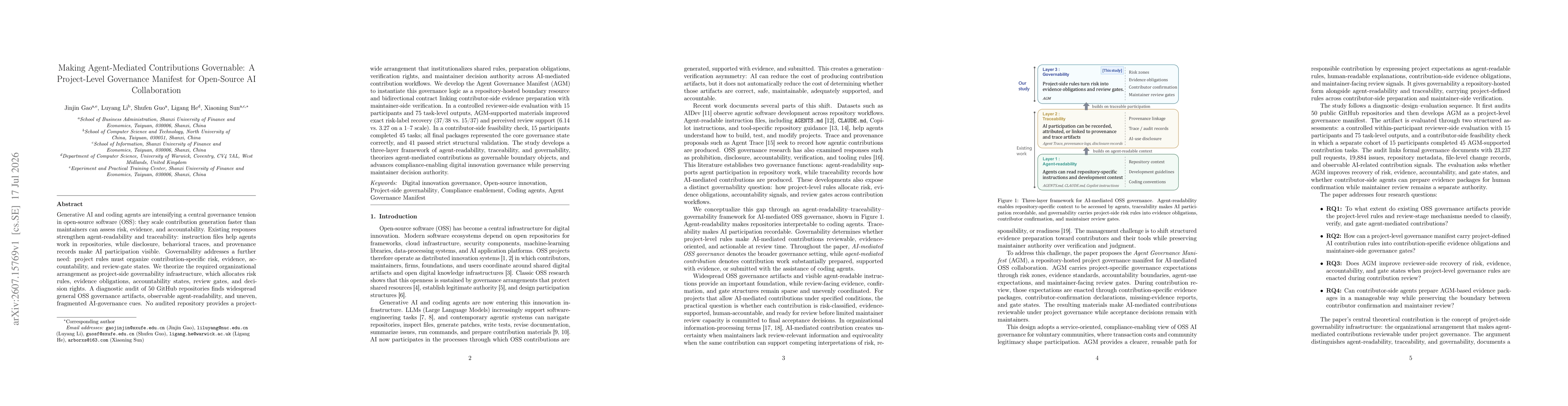 Thumbnail for Making Agent-Mediated Contributions Governable: A Project-Level Governance Manifest for Open-Source AI Collaboration