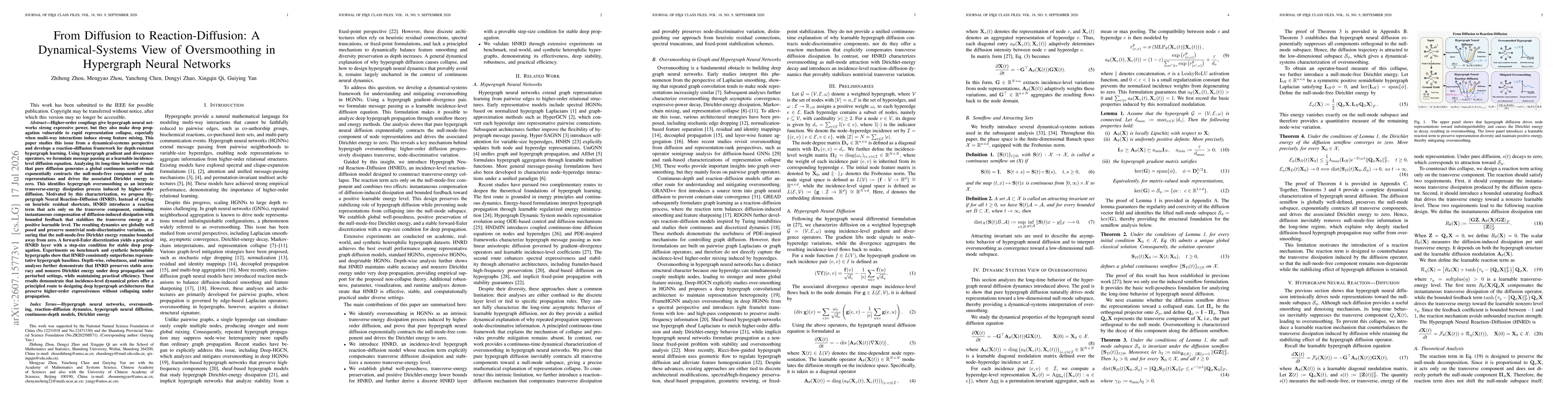 Thumbnail for From Diffusion to Reaction-Diffusion: A Dynamical-Systems View of Oversmoothing in Hypergraph Neural Networks