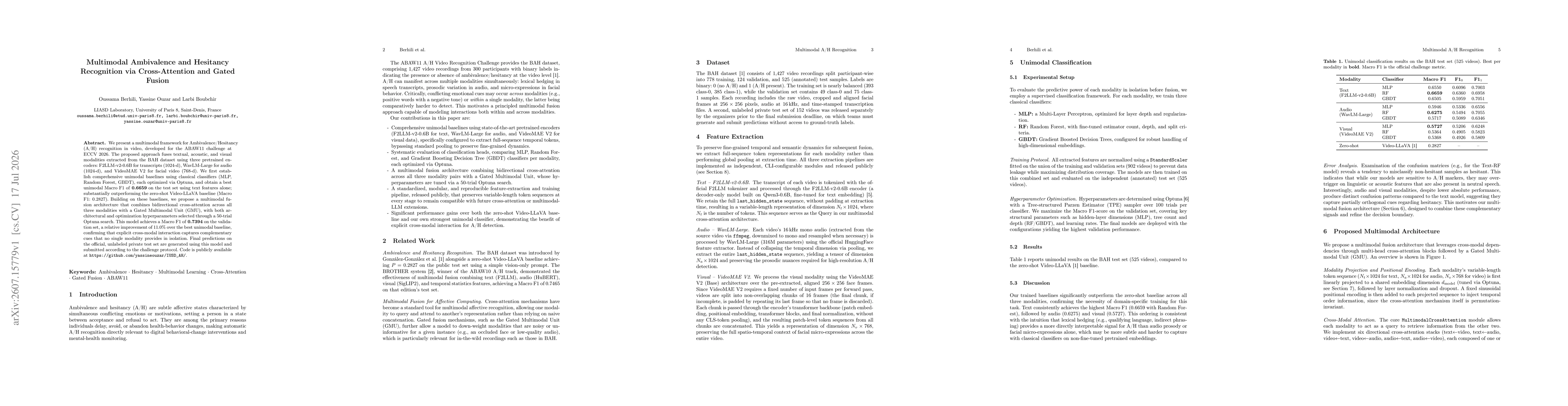 Thumbnail for Multimodal Ambivalence and Hesitancy Recognition via Cross-Attention and Gated Fusion