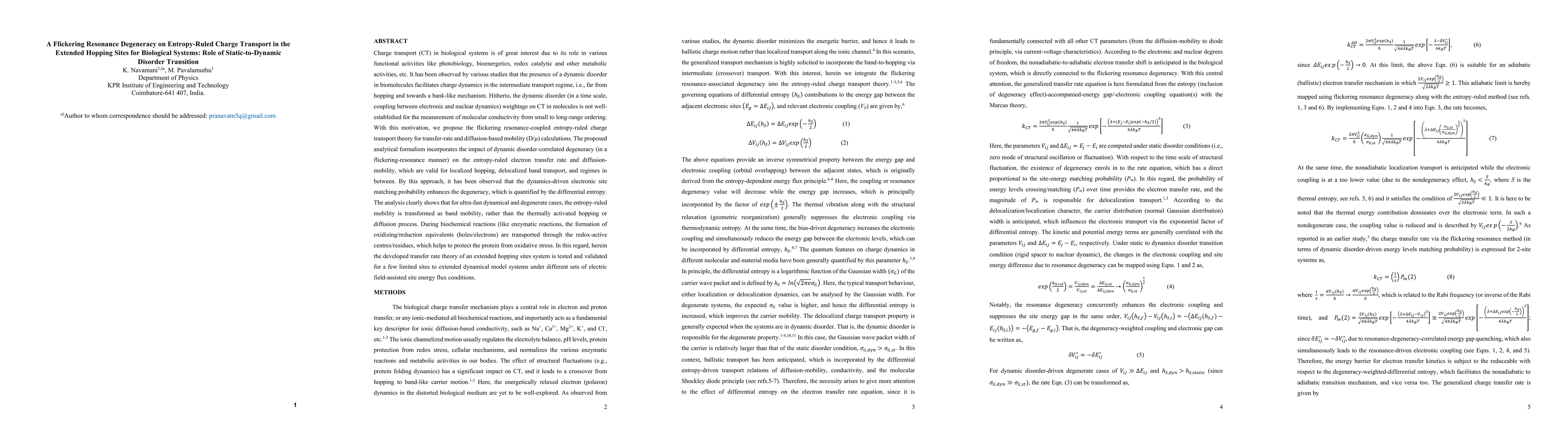 Thumbnail for A Flickering Resonance Degeneracy on Entropy-Ruled Charge Transport in the Extended Hopping Sites for Biological Systems: Role of Static-to-Dynamic Disorder Transition