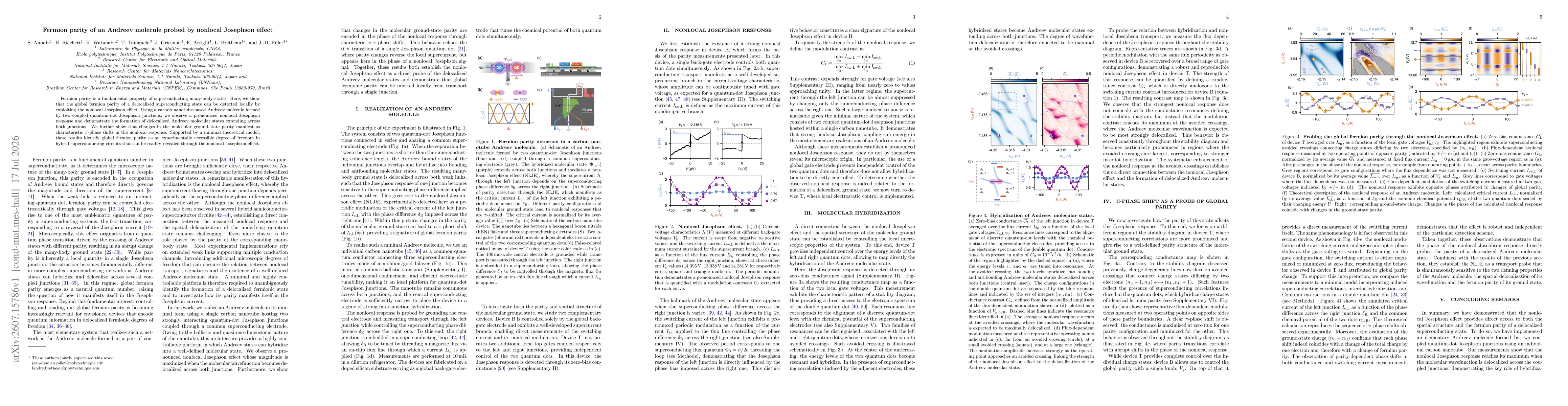 Thumbnail for Fermion parity of an Andreev molecule probed by nonlocal Josephson effect