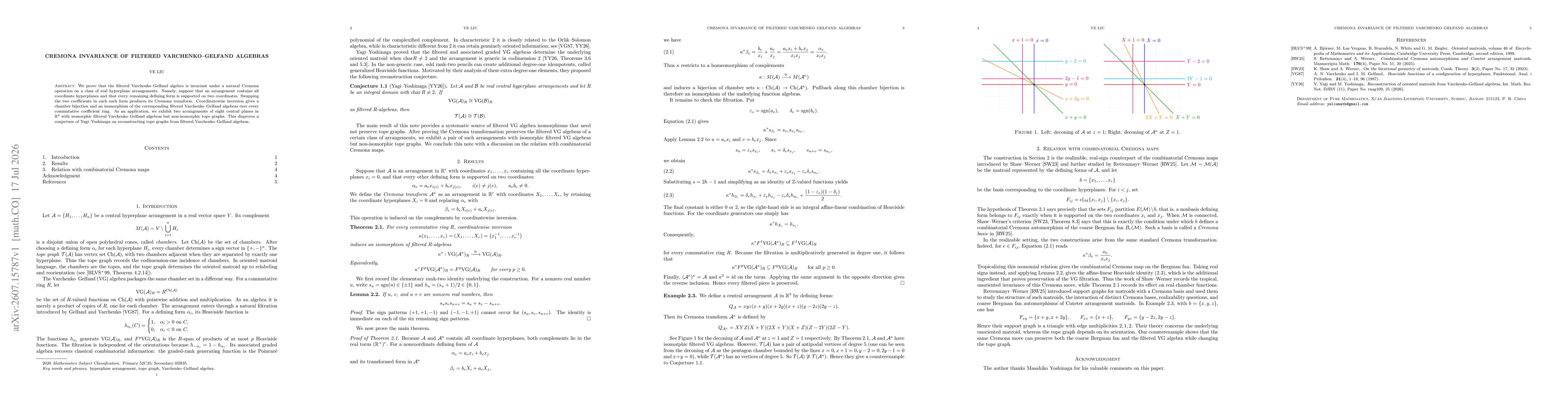 Thumbnail for Cremona invariance of filtered Varchenko--Gelfand algebras