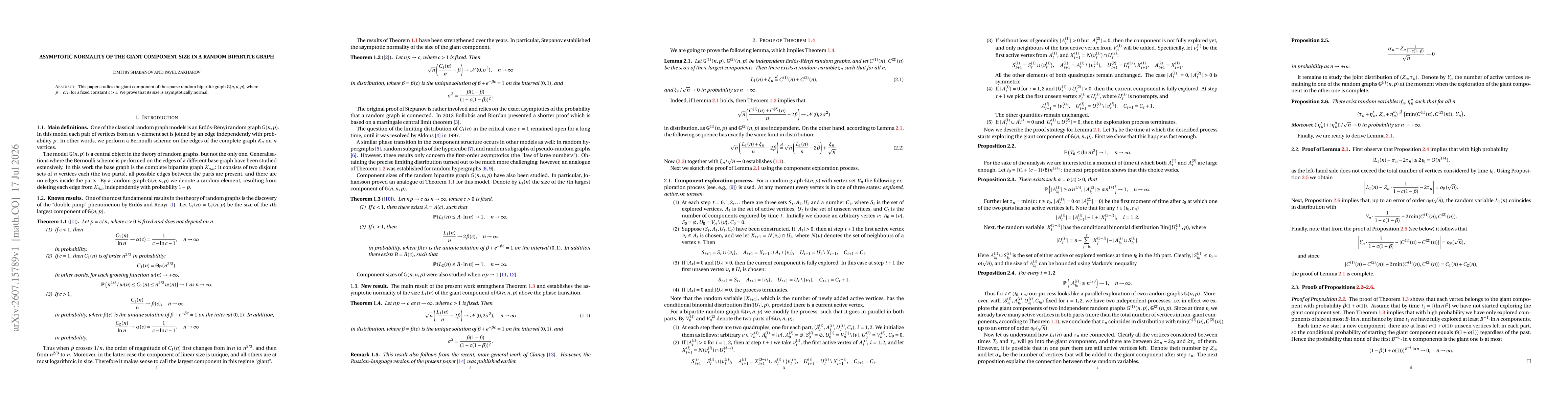 Thumbnail for Asymptotic normality of the giant component size in a random bipartite graph