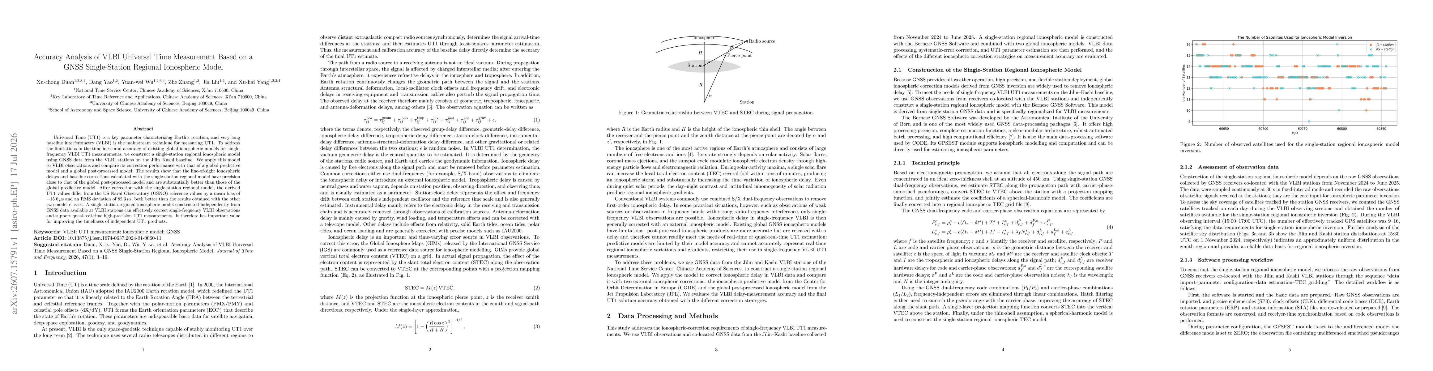 Thumbnail for Accuracy Analysis of VLBI Universal Time Measurement Based on a GNSS Single-Station Regional Ionospheric Model