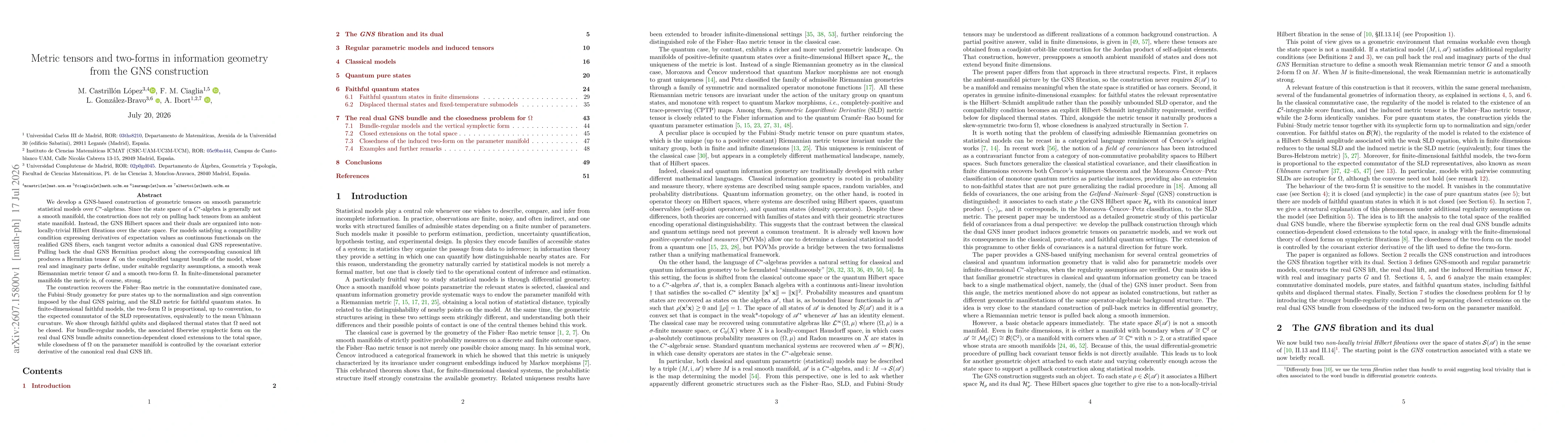 Thumbnail for Metric tensors and two-forms in information geometry from the GNS construction