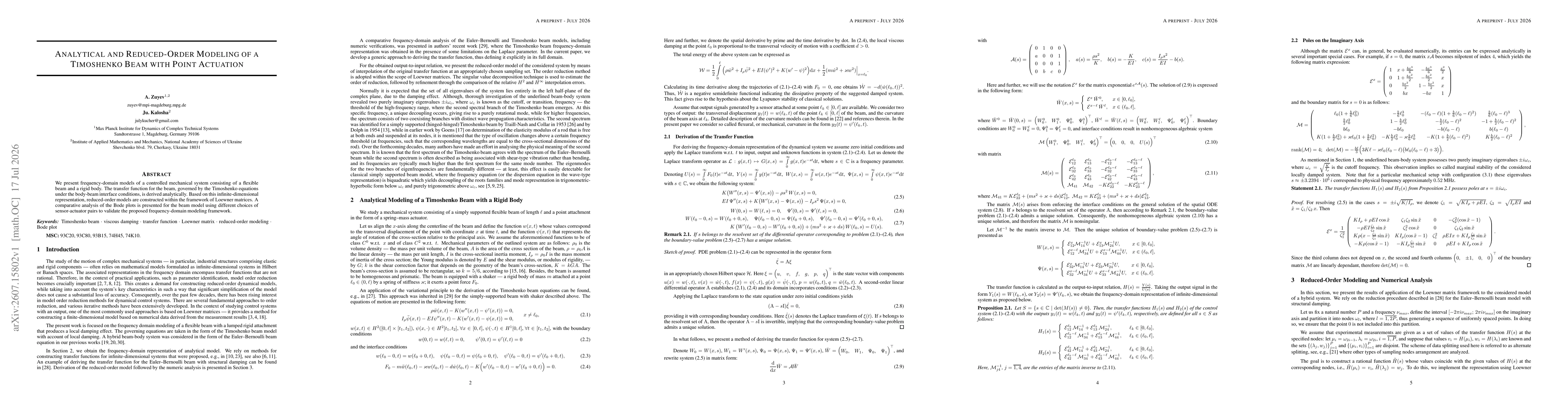 Thumbnail for Analytical and Reduced-Order Modeling of a Timoshenko Beam with Point Actuation