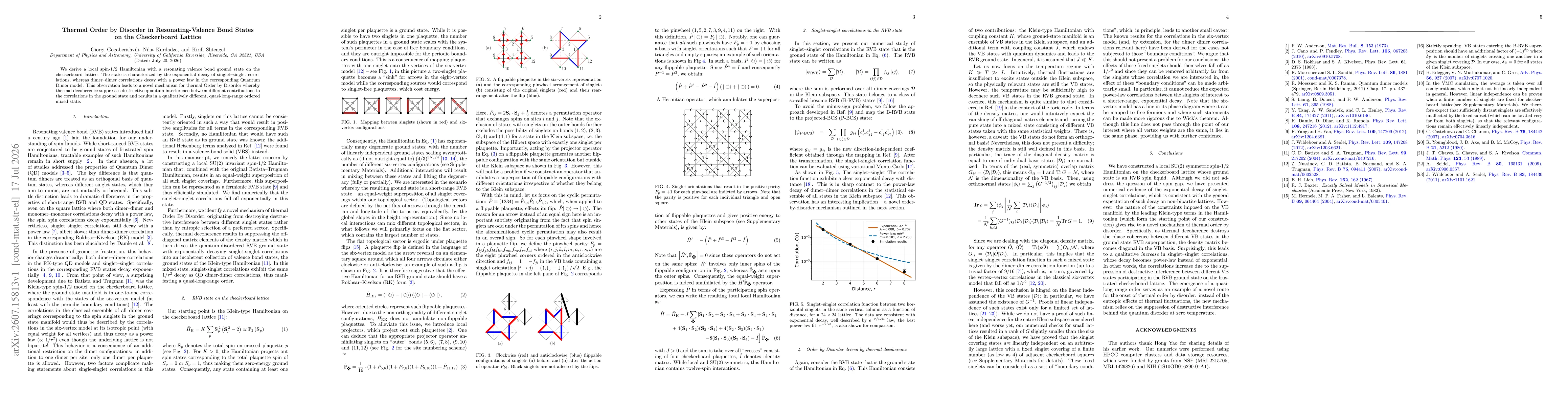 Thumbnail for Thermal Order by Disorder in Resonating-Valence Bond States on the Checkerboard Lattice
